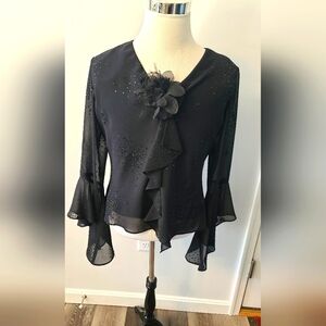 Jeffrey & Dara Size 16 Black Dressy Top, Sheer Sleeves And Black Sequin Accents